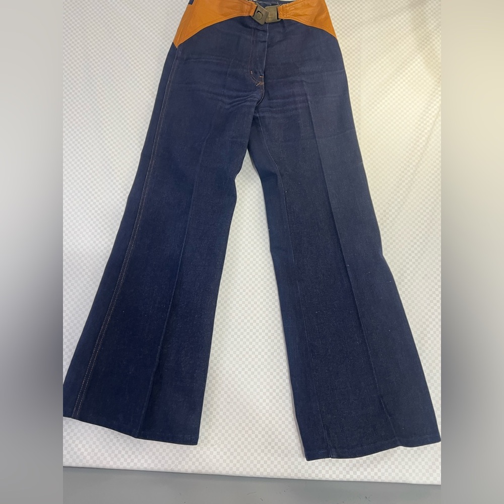Vintage 1960’s -1970 Montgomery Ward  Denim/ Leather  Blue Jeans Women Size 9/10